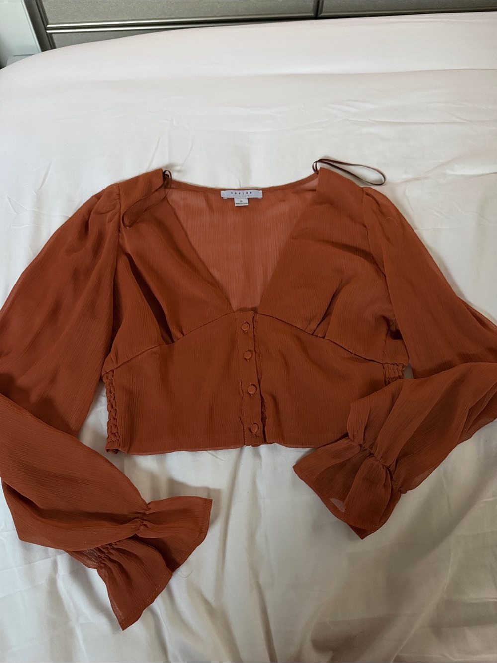 FAVLUX Rust Orange Cropped Button-Front Blouse